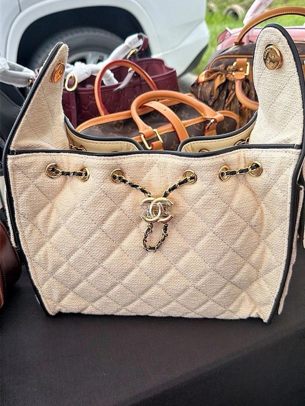Coco Base Hobo Bag in Cream & Brown